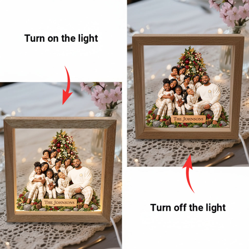 Miniature Style Gift, Custom From Any Photo - Personalized Family Wooden Frame LED Light