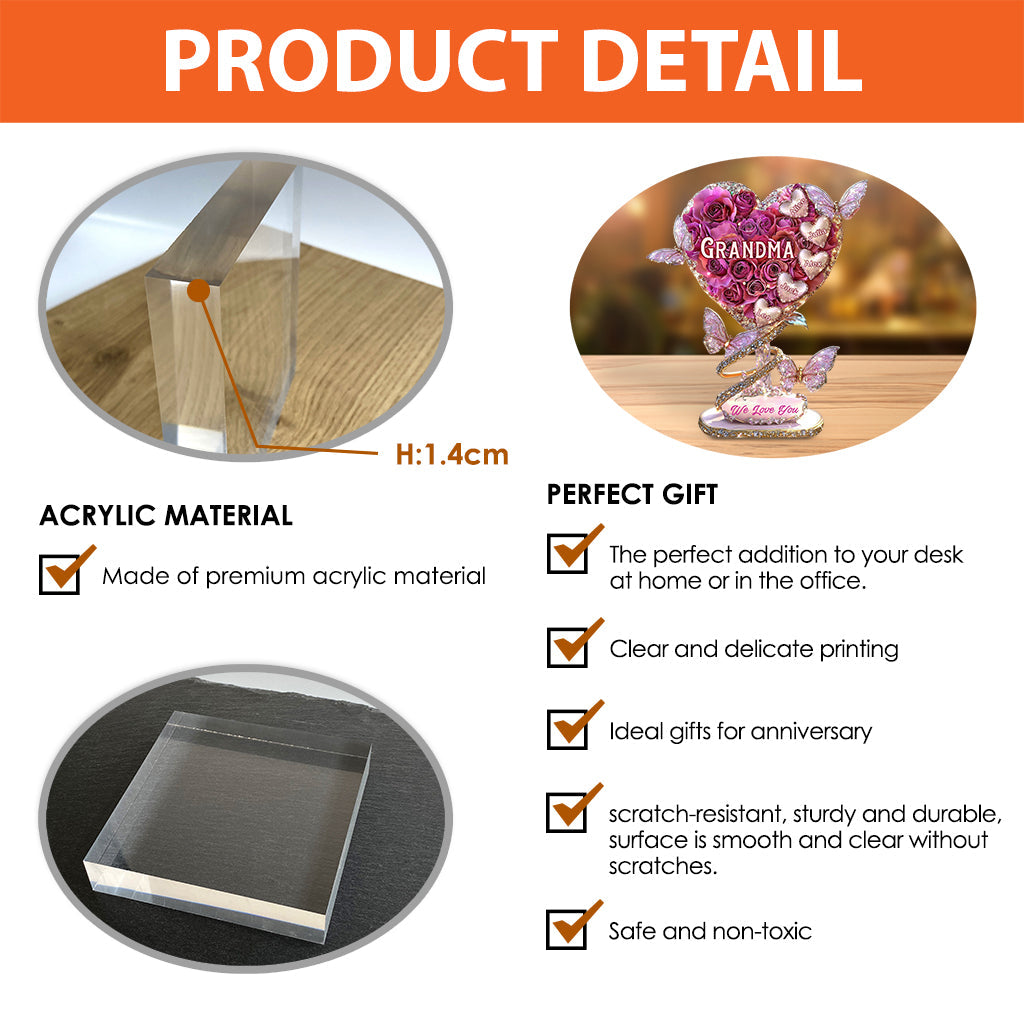 Grandma Heart - Personalized Grandma Custom Shaped Acrylic Plaque