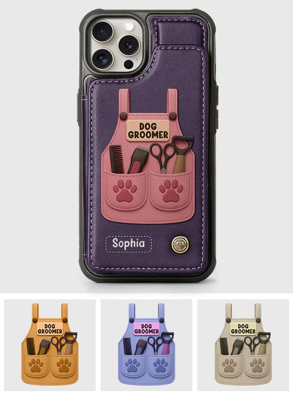 Dog Groomer Gift With Grooming Tools And Paw Prints - Personalized Dog Groomer Wallet Phone Case