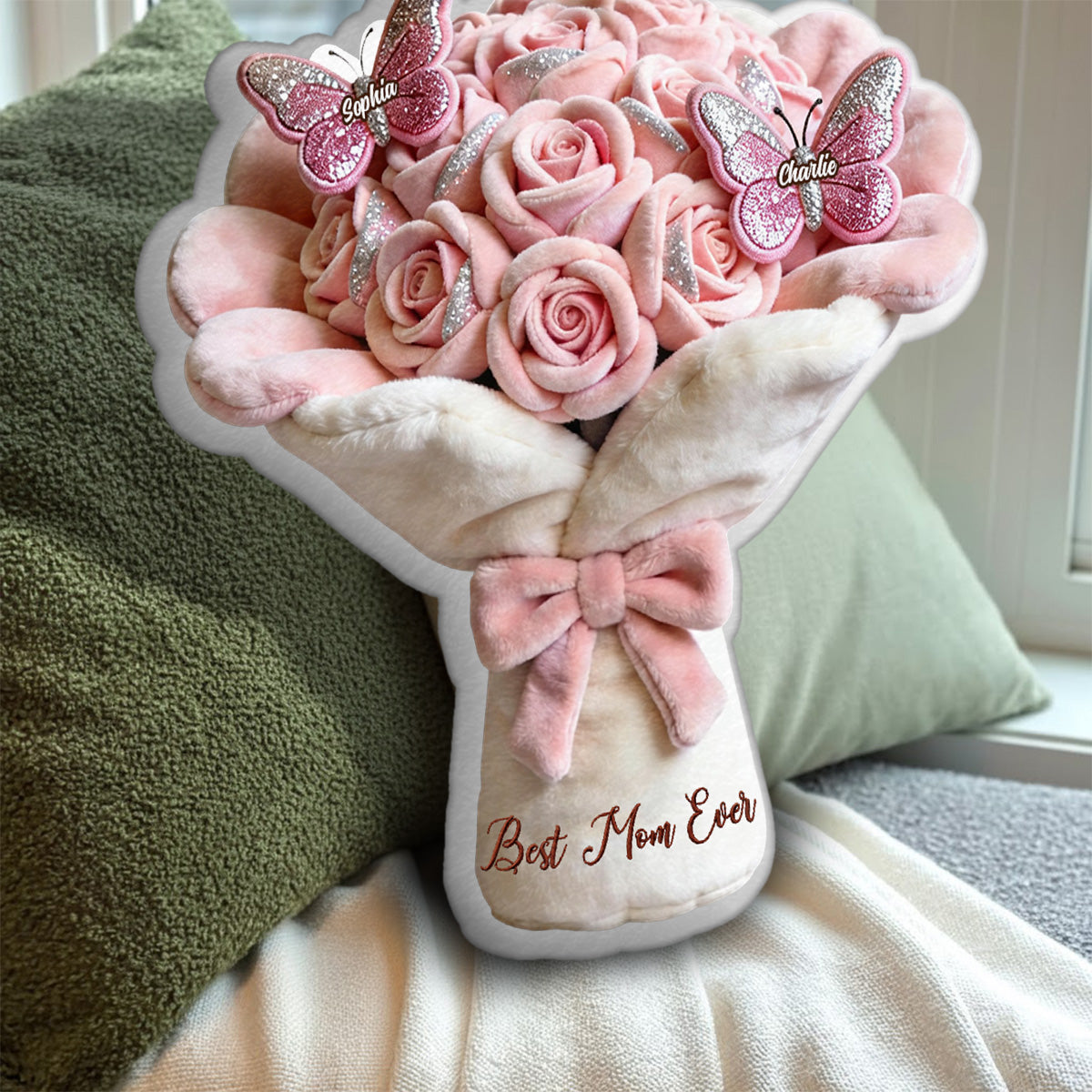 Perfect Gift For Mom, Grandma Beautiful Bouquet - Personalized Mother Faux Fur Shaped Pillow