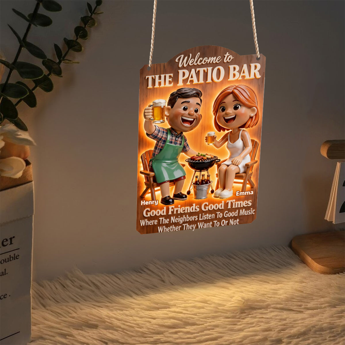 Patio Grilling Couple - Personalized Couple LED Light Acrylic Sign