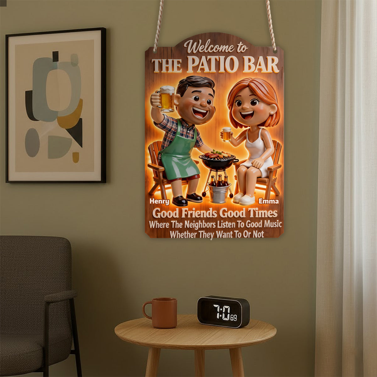 Patio Grilling Couple - Personalized Couple LED Light Acrylic Sign