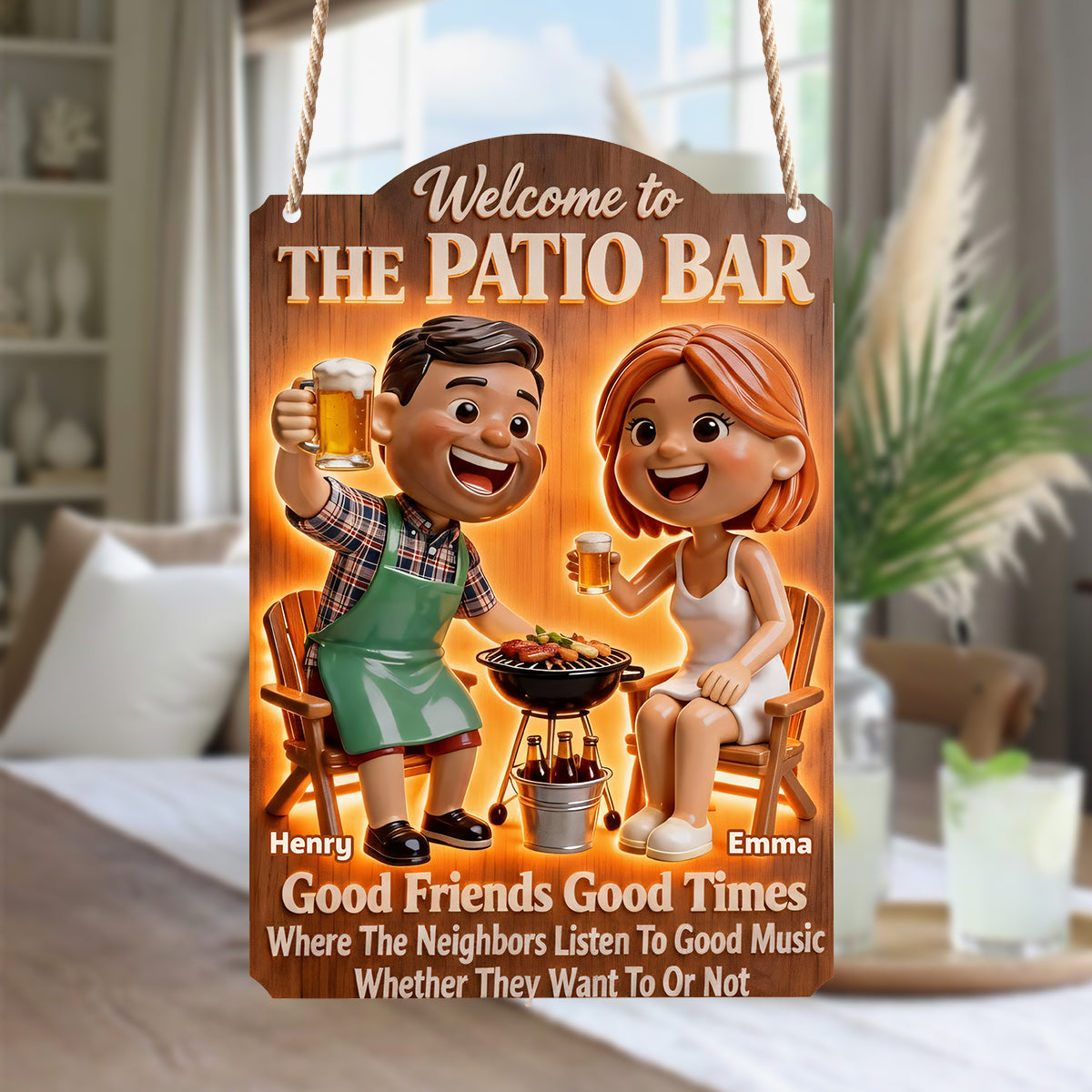 Patio Grilling Couple - Personalized Couple LED Light Acrylic Sign