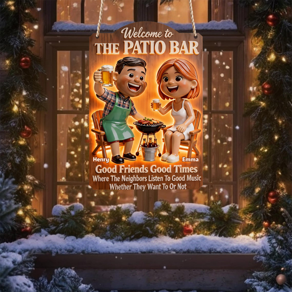 Patio Grilling Couple - Personalized Couple LED Light Acrylic Sign