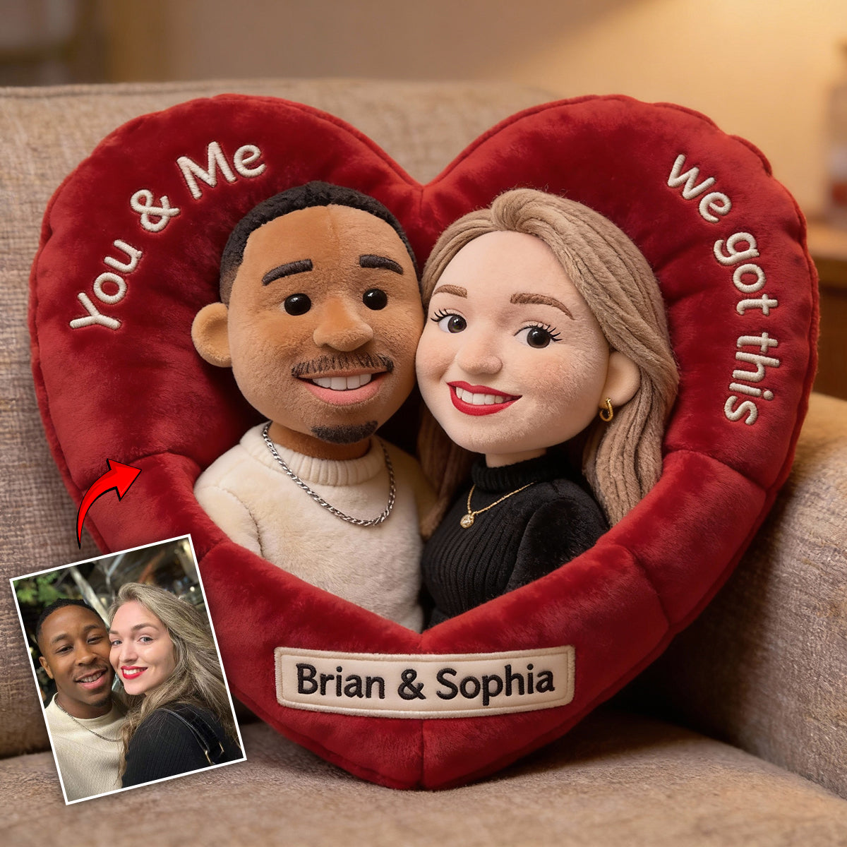 You & Me We Got This - Personalized Couple Faux Fur Shaped Pillow