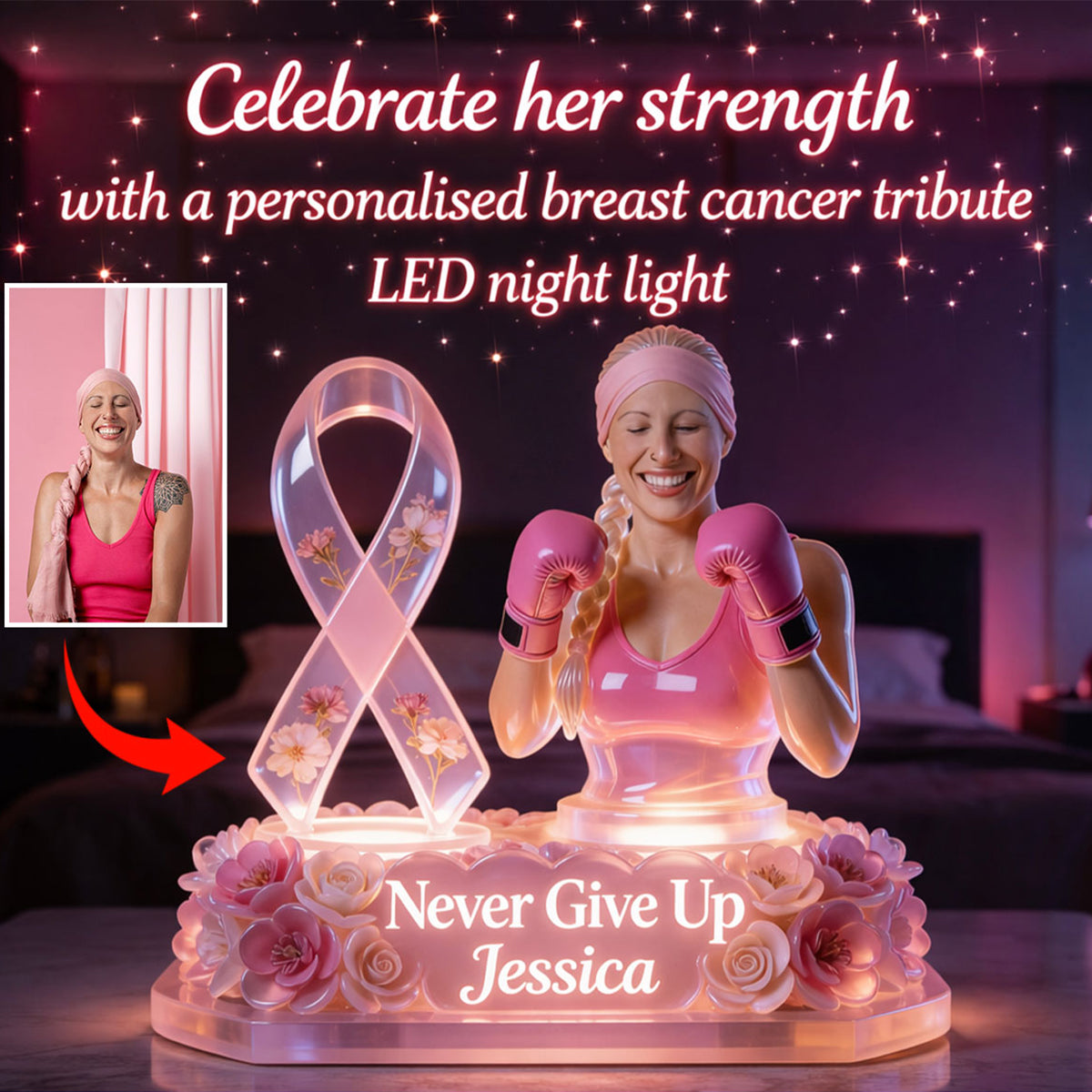 Breast Cancer Awarenes - Personalized Breast Cancer Awareness Acrylic LED Night Light