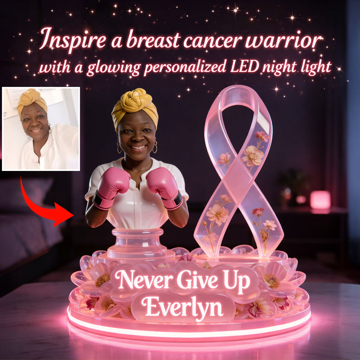 Breast Cancer Awarenes - Personalized Breast Cancer Awareness Acrylic LED Night Light