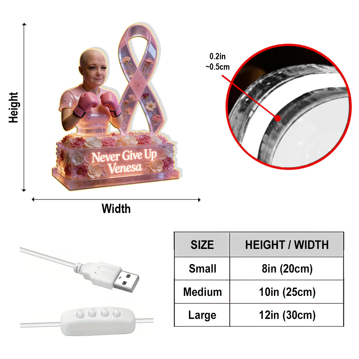 Breast Cancer Awarenes - Personalized Breast Cancer Awareness Acrylic LED Night Light