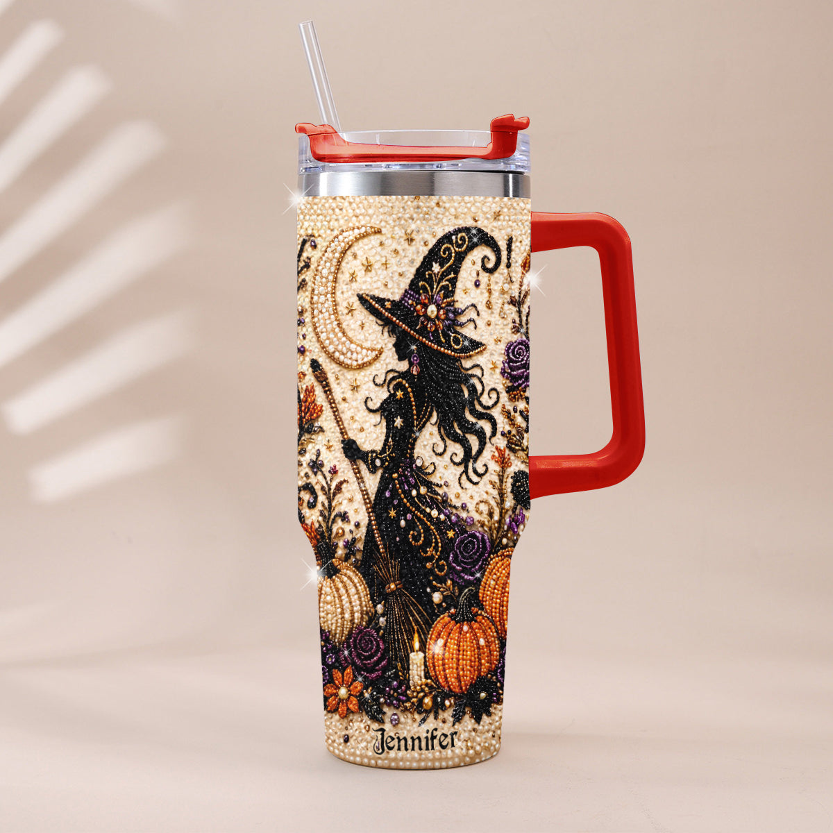 Diamond Witch - Personalized Witch Rhinestone Tumbler With Handle