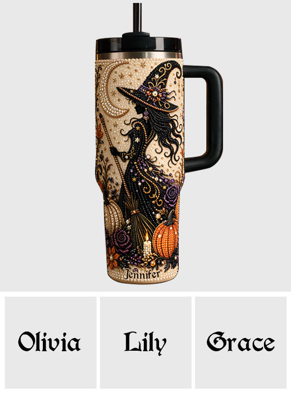 Diamond Witch - Personalized Witch Rhinestone Tumbler With Handle