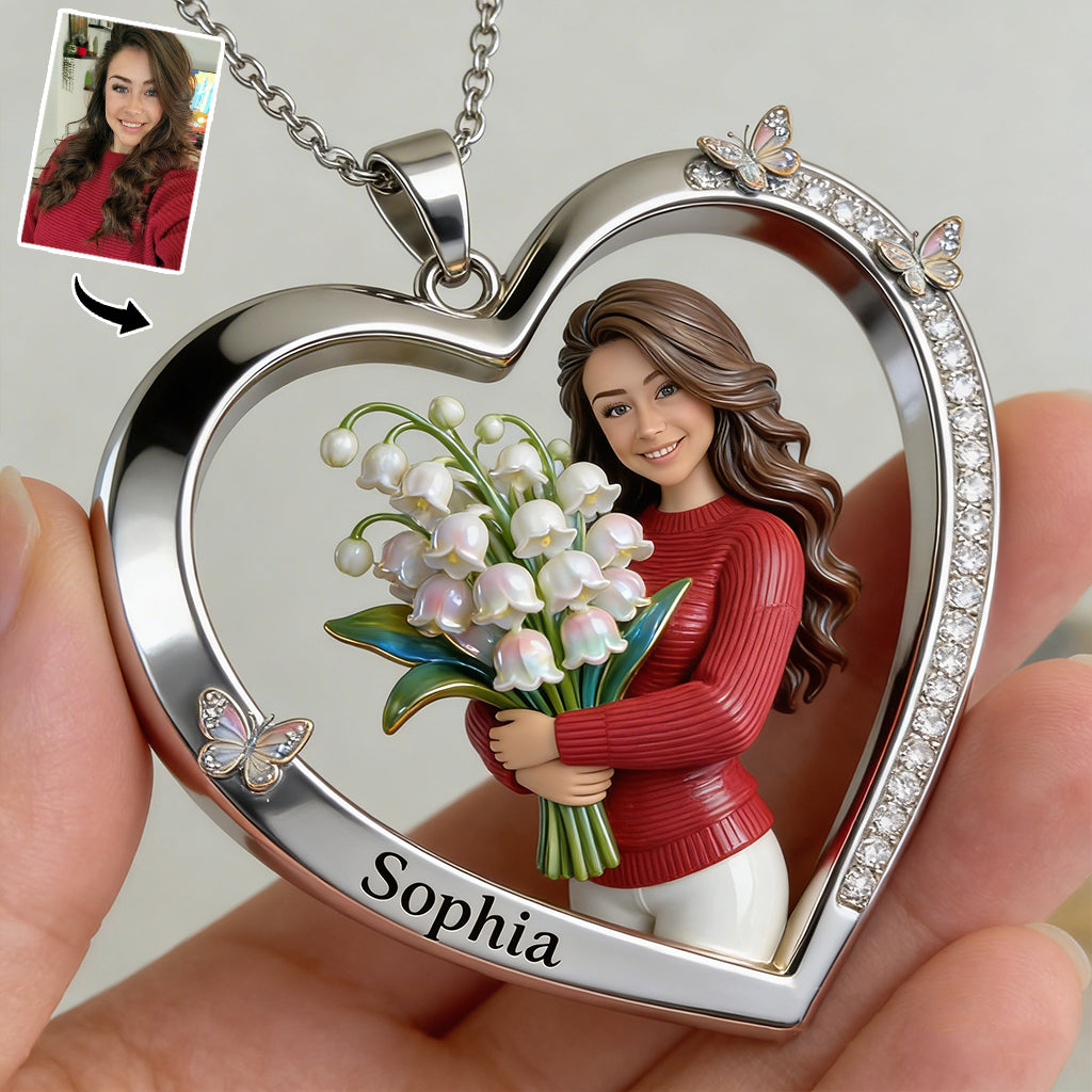 Custom Any Photo - Personalized Birth Month Flower Shaped Metal Pendant Necklace