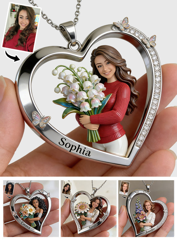 Custom Any Photo - Personalized Birth Month Flower Shaped Metal Pendant Necklace