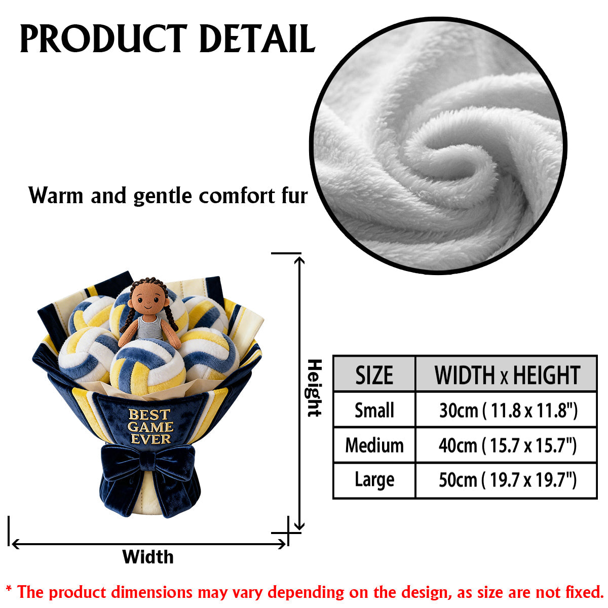 Love Volleyball Plush Bouquet - Personalized Volleyball Premium Faux Fur Pillow