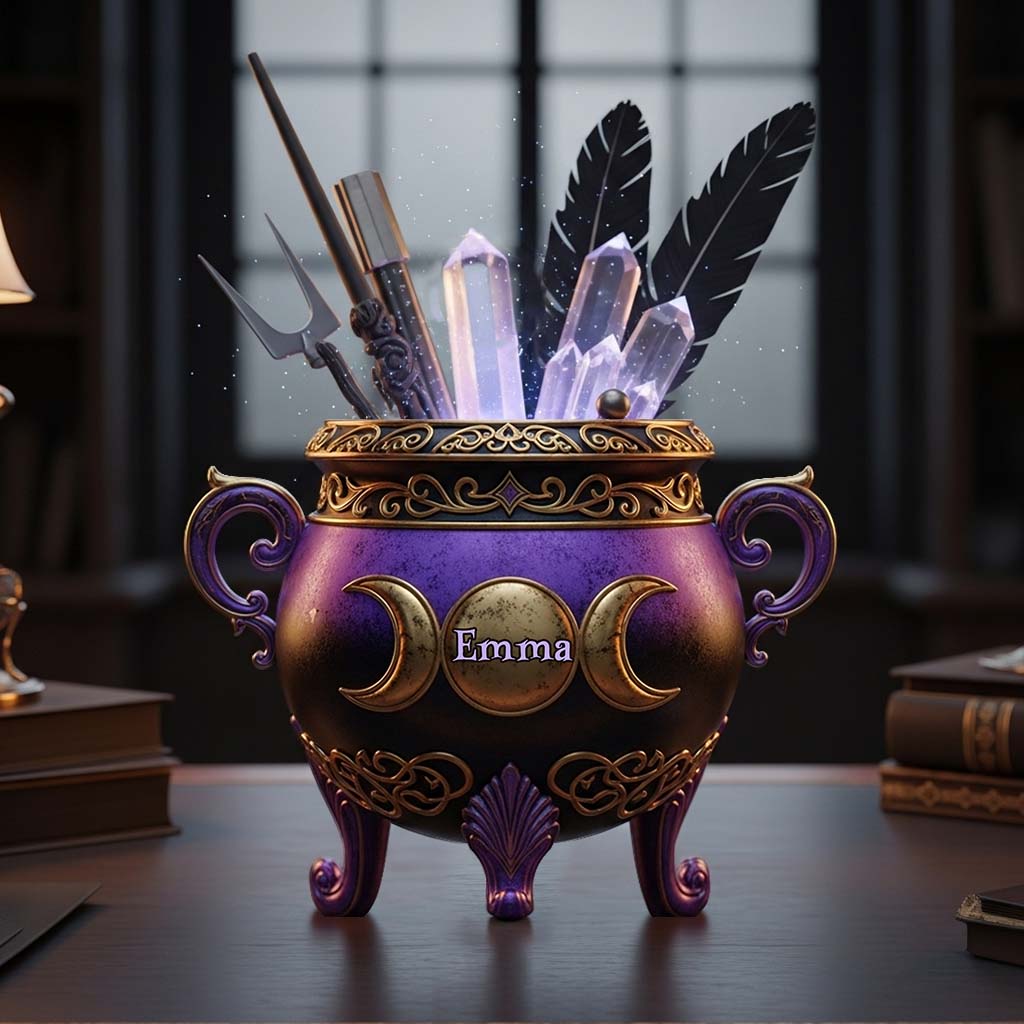 Witch Cauldron - Personalized Witch Wooden Pen Holder