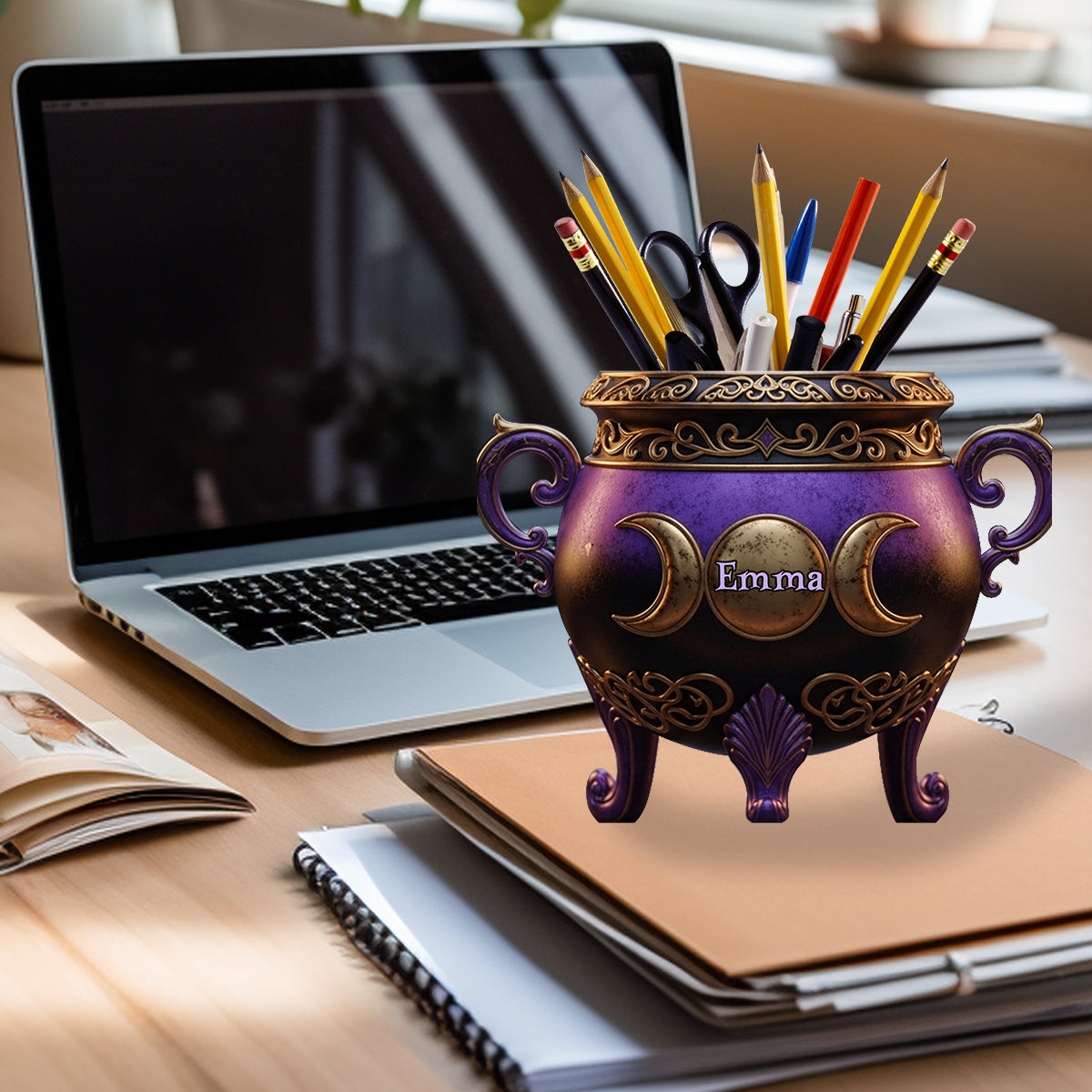 Witch Cauldron - Personalized Witch Wooden Pen Holder