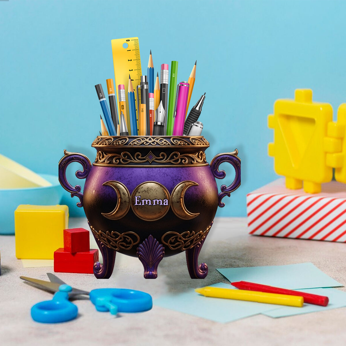 Witch Cauldron - Personalized Witch Wooden Pen Holder