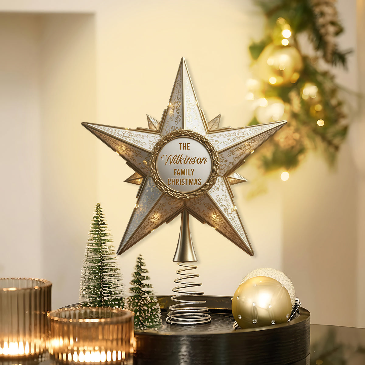 Shiny Christmas Tree Top Star - Personalized Family LED Light Tree Topper
