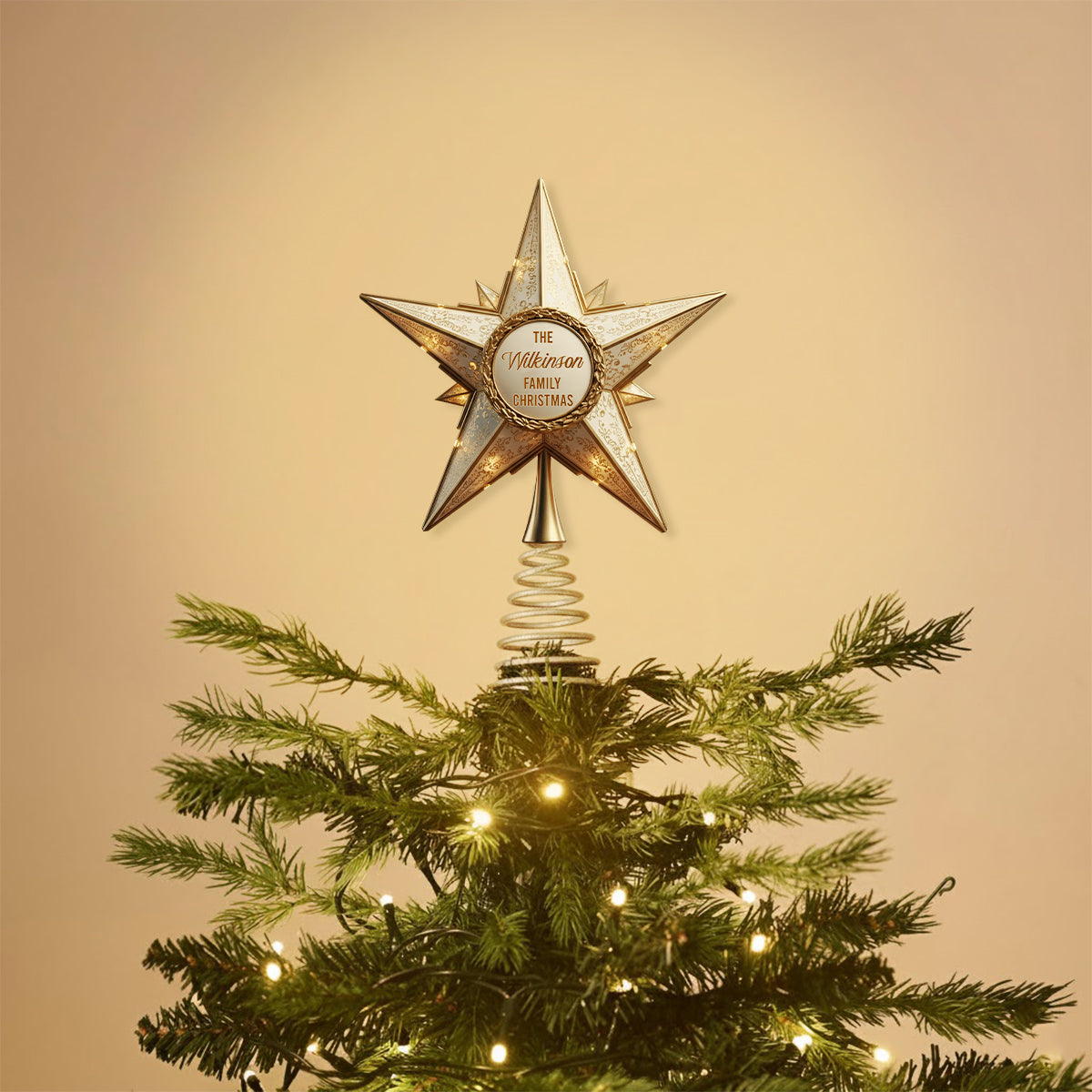 Shiny Christmas Tree Top Star - Personalized Family LED Light Tree Topper