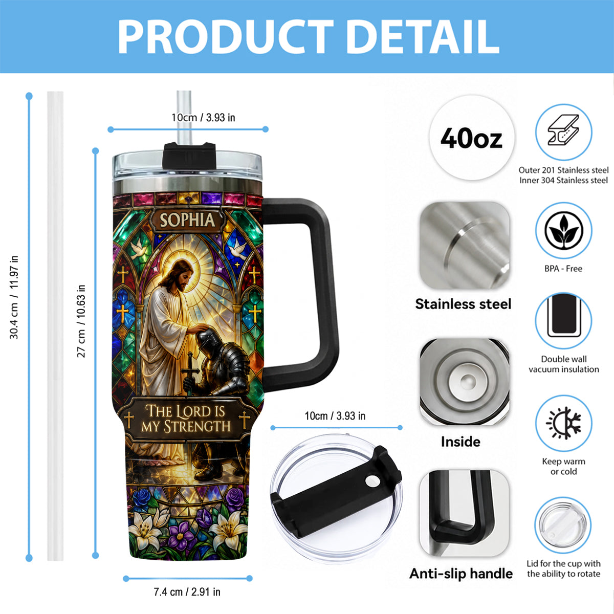 The Lord Is My Strength - Personalized Christian Tumbler With Handle