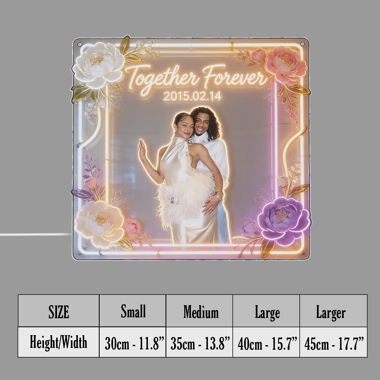 Floral Love Anniversary - Personalized Couple Neon LED Light Sign