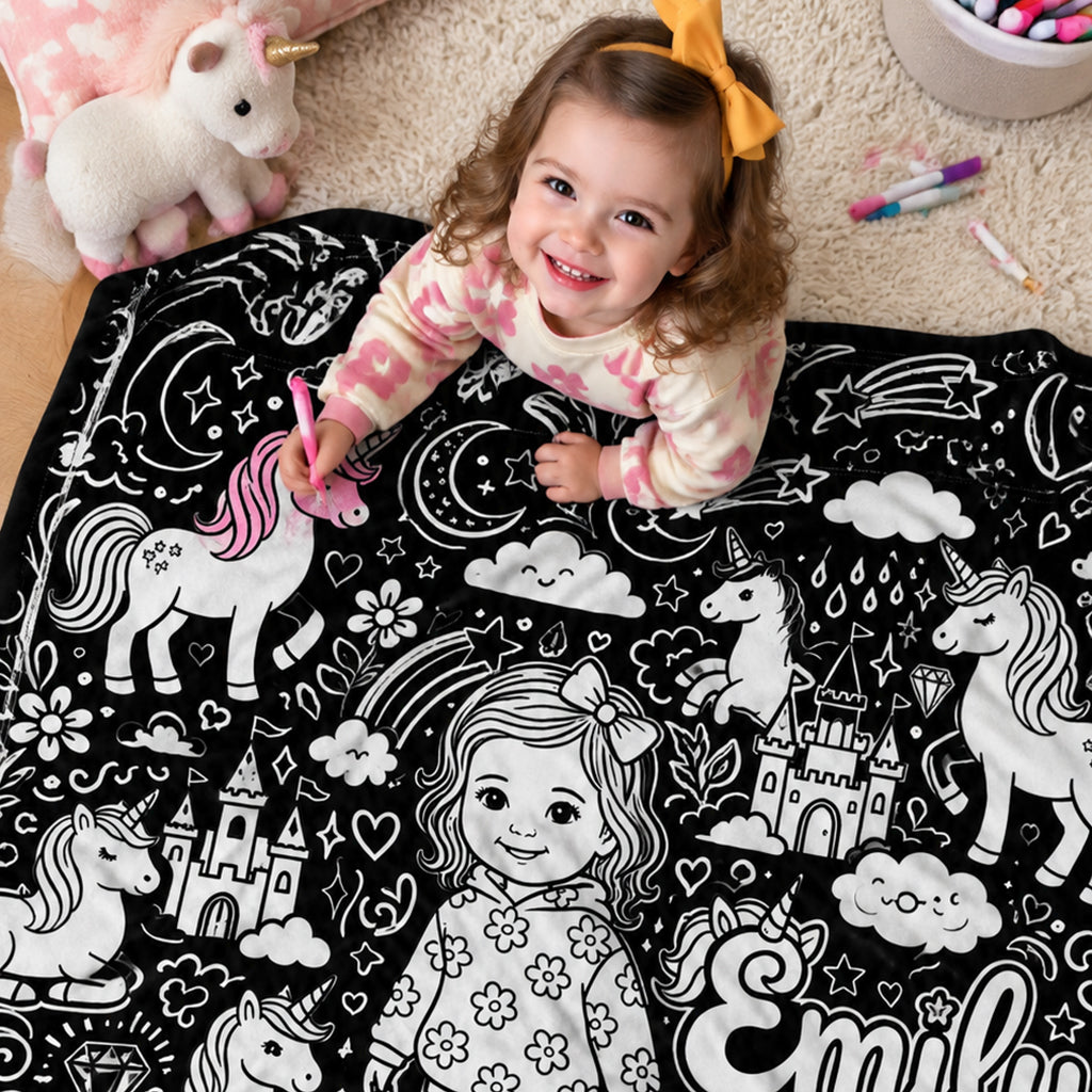 Fun Coloring Blanket For Kids, Custom Any Theme, Any Photo - Personalized Kid Blanket