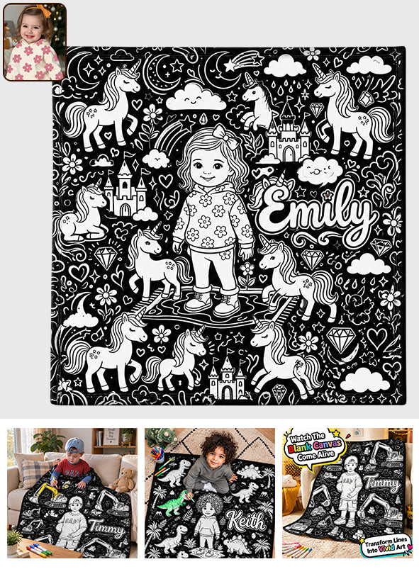 Fun Coloring Blanket For Kids, Custom Any Theme, Any Photo - Personalized Kid Blanket