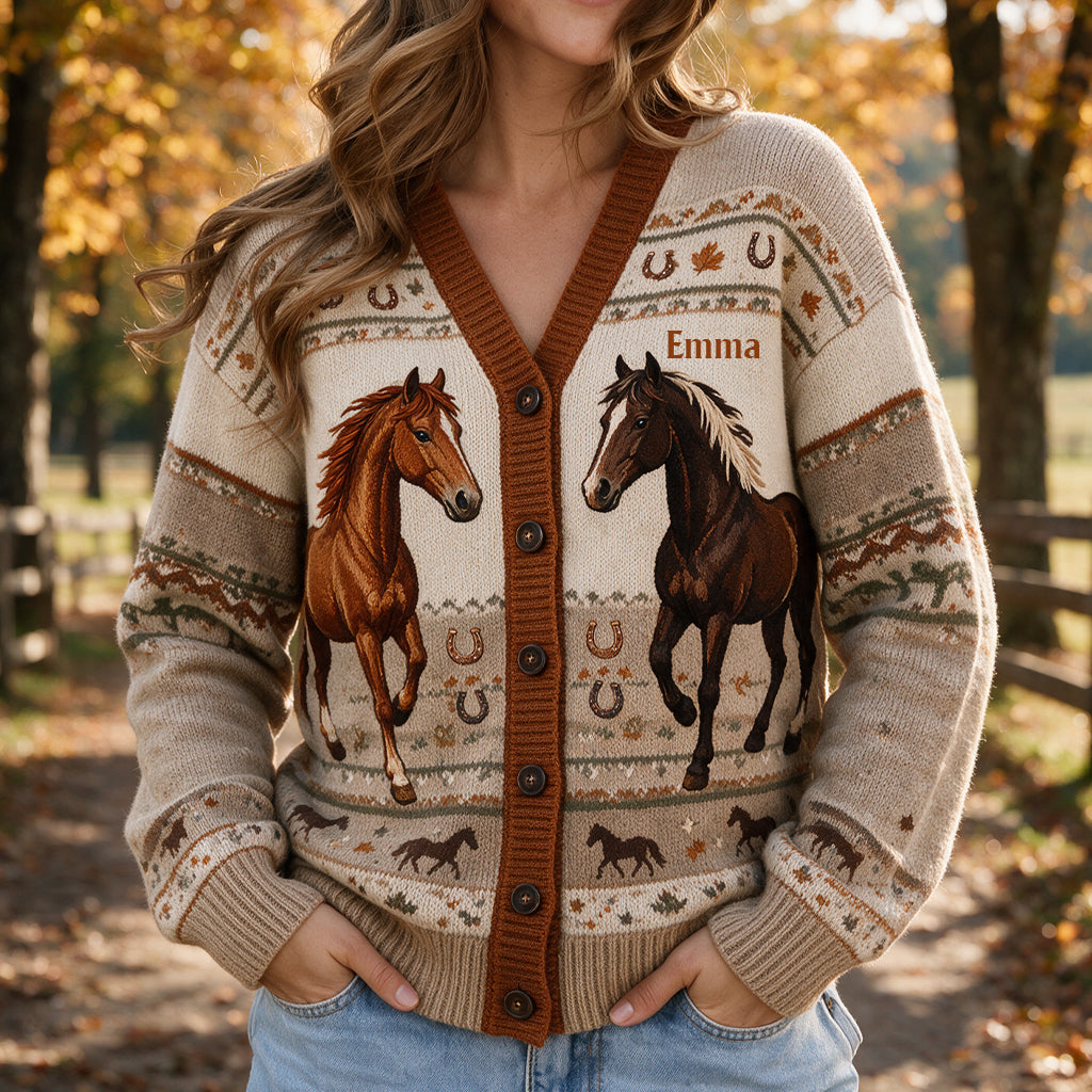 Love Horse - Personalized Horse Cardigan Sweater