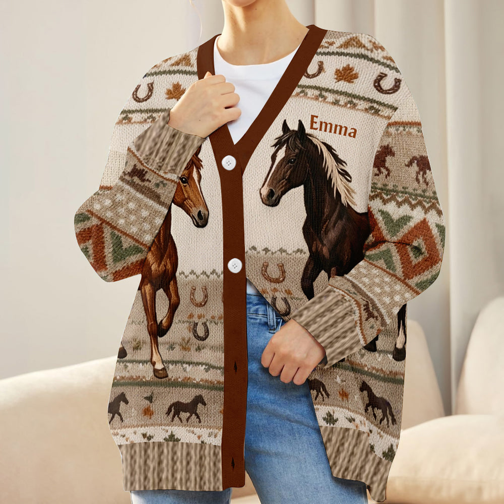 Love Horse - Personalized Horse Cardigan Sweater