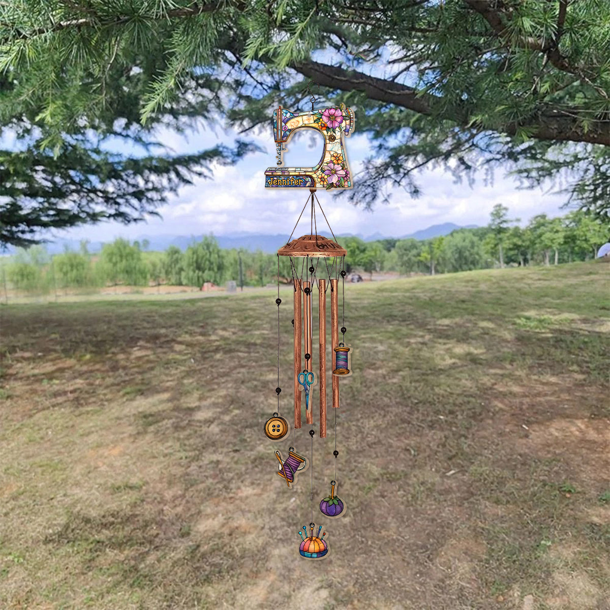 Beautiful Sewing Machine - Personalized Sewing Wind Chime With Charms