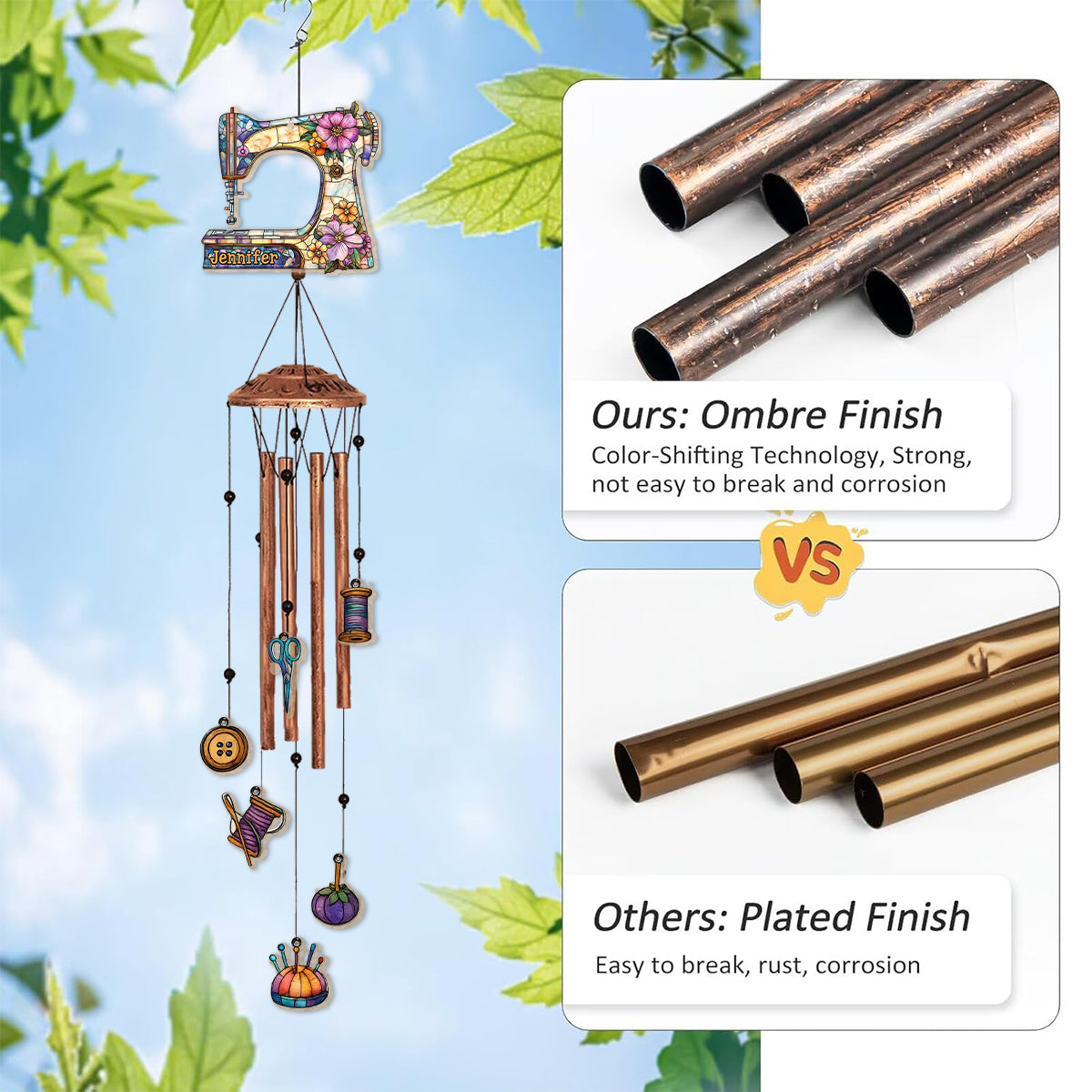 Beautiful Sewing Machine - Personalized Sewing Wind Chime With Charms