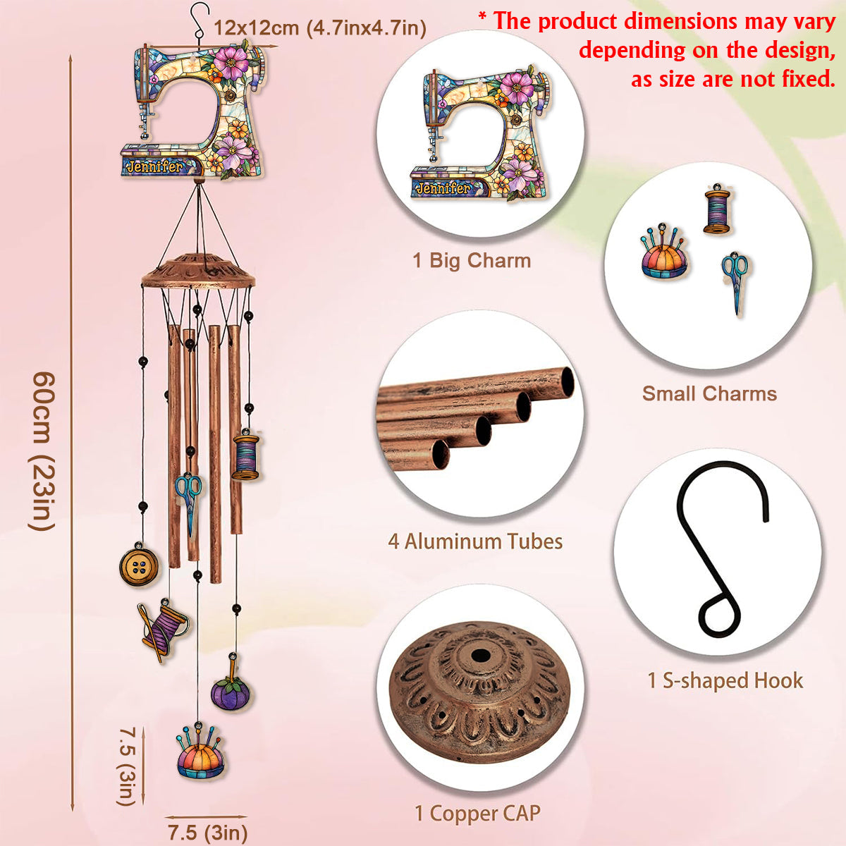 Beautiful Sewing Machine - Personalized Sewing Wind Chime With Charms