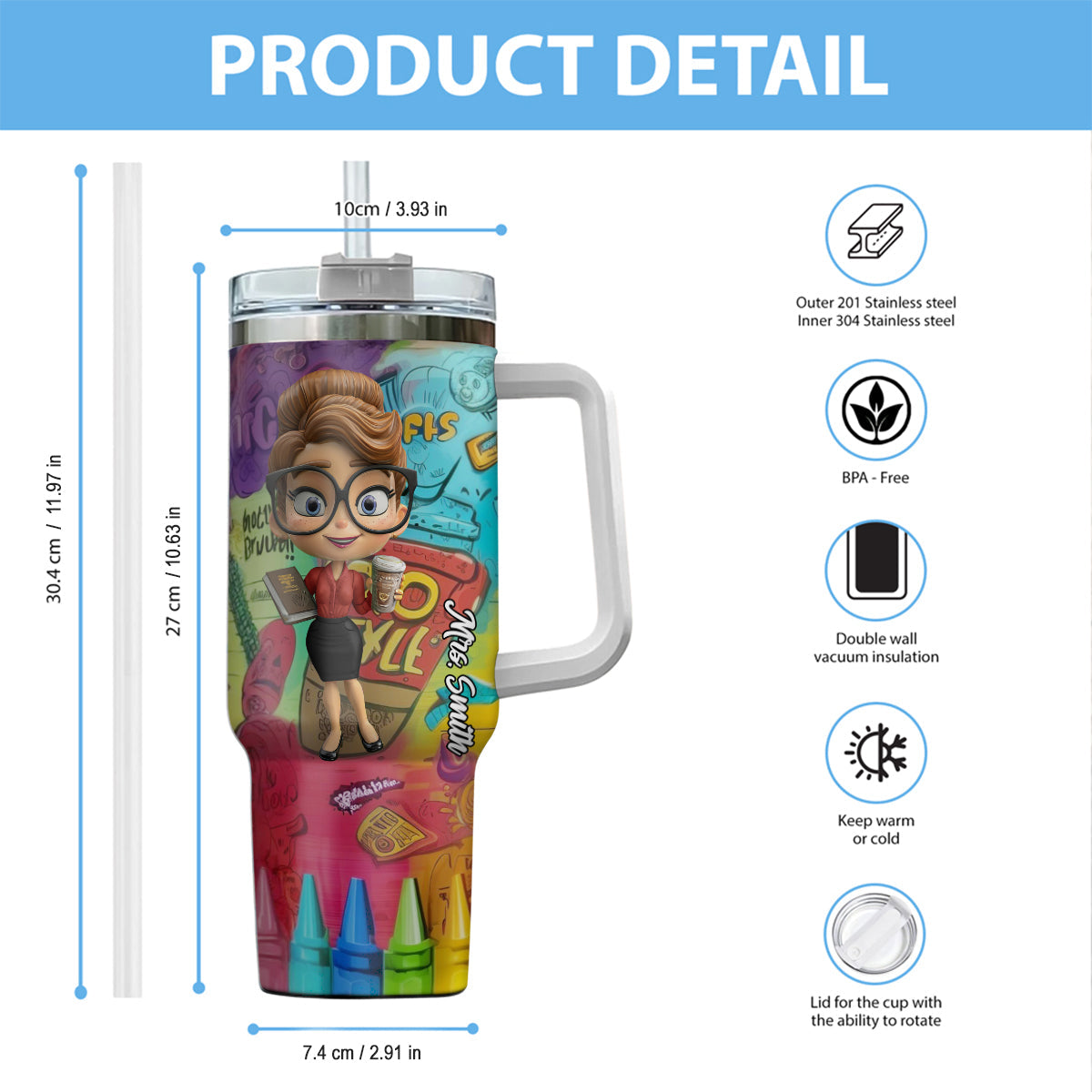 Love Teachers - Personalized Teacher Tumbler With Handle