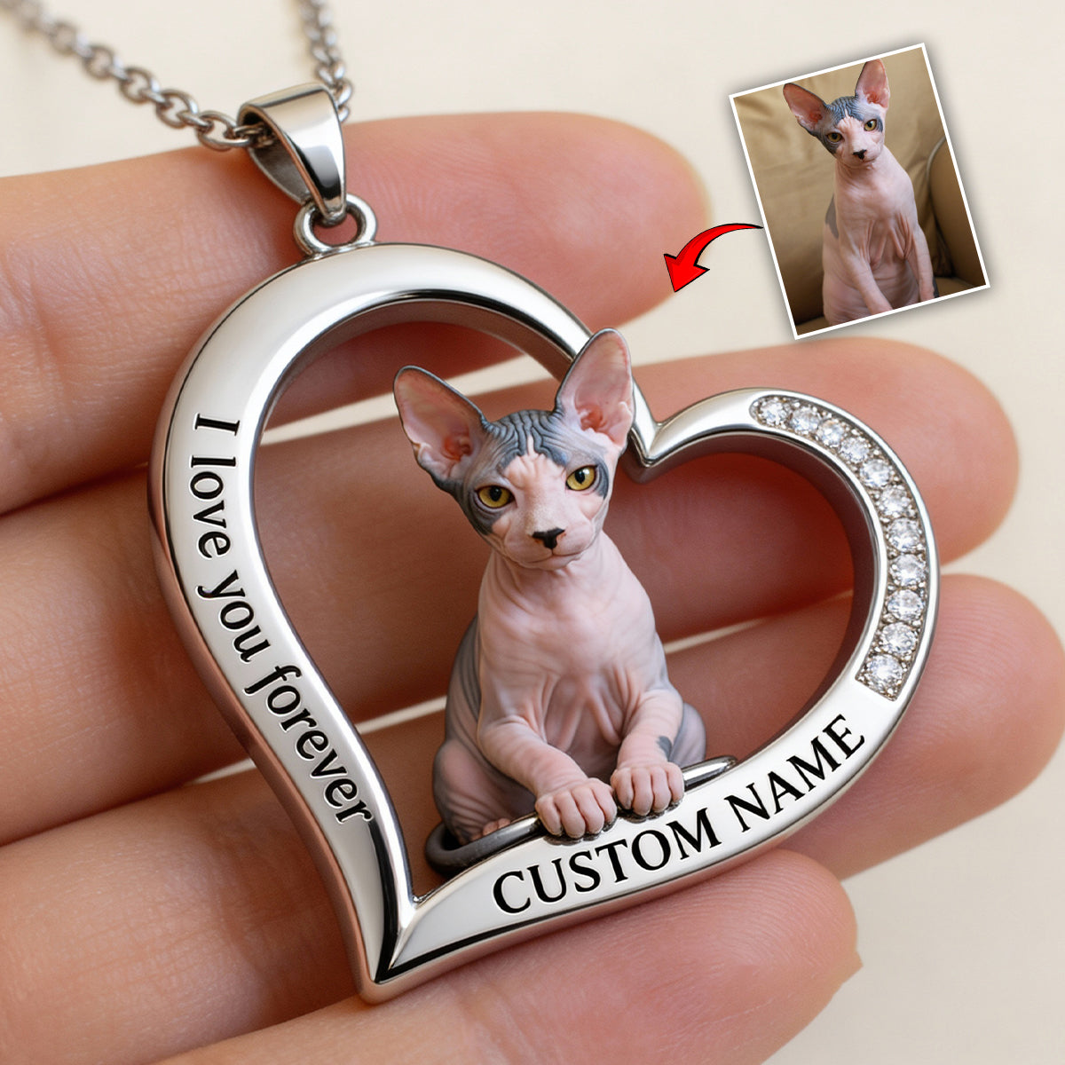 Custom From Any Photo - Personalized Cat Shaped Metal Pendant Necklace