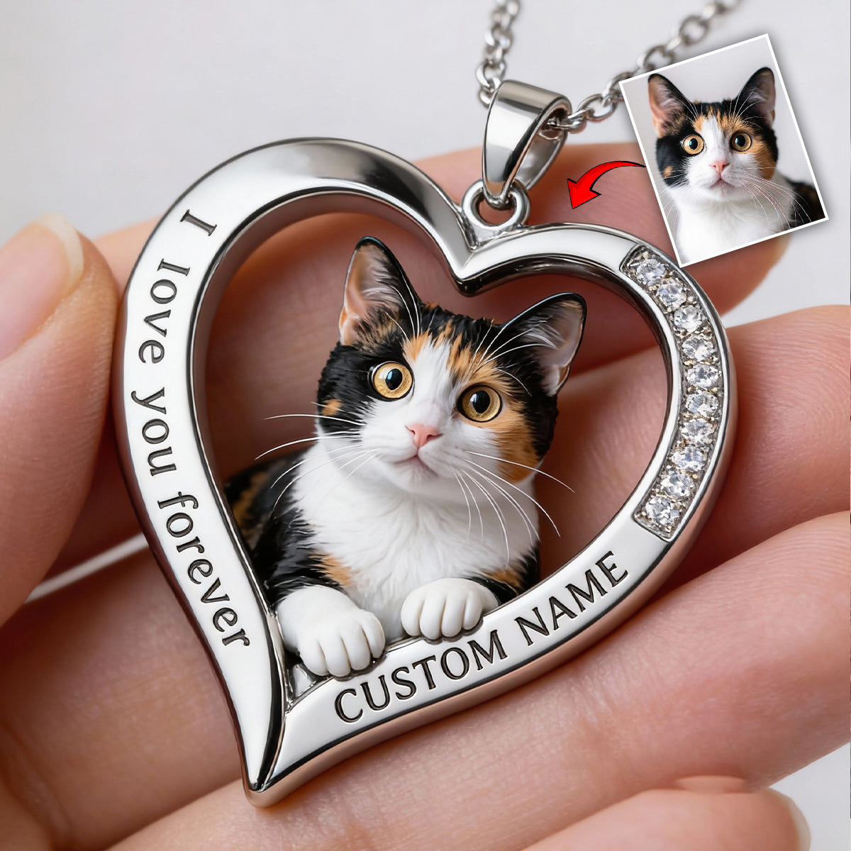 Custom From Any Photo - Personalized Cat Shaped Metal Pendant Necklace
