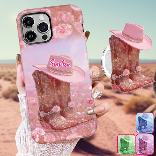 Floral Cowgirl - Personalized Cowgirl Full Print Phone Case & Phone Grip