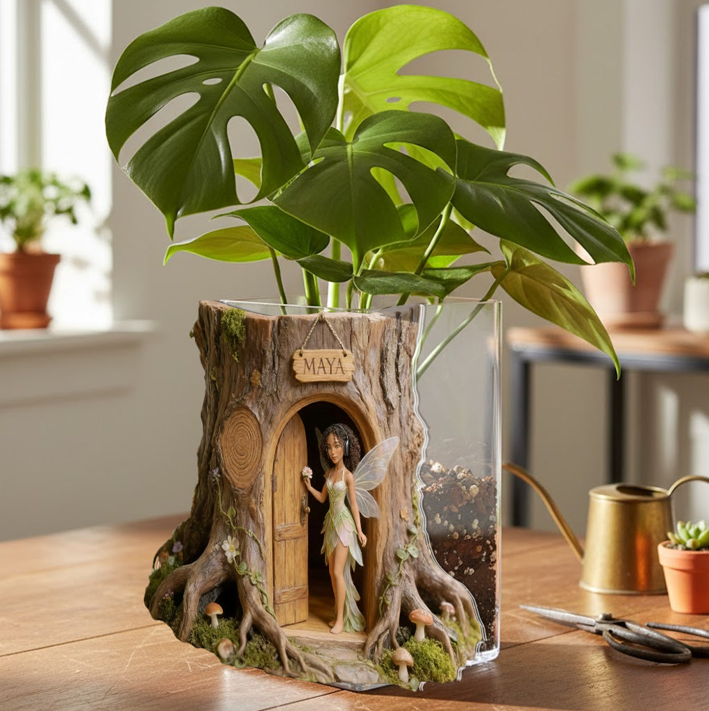 Custom Garden Fairy With Favorite Flower - Personalized Gardening Acrylic Pot