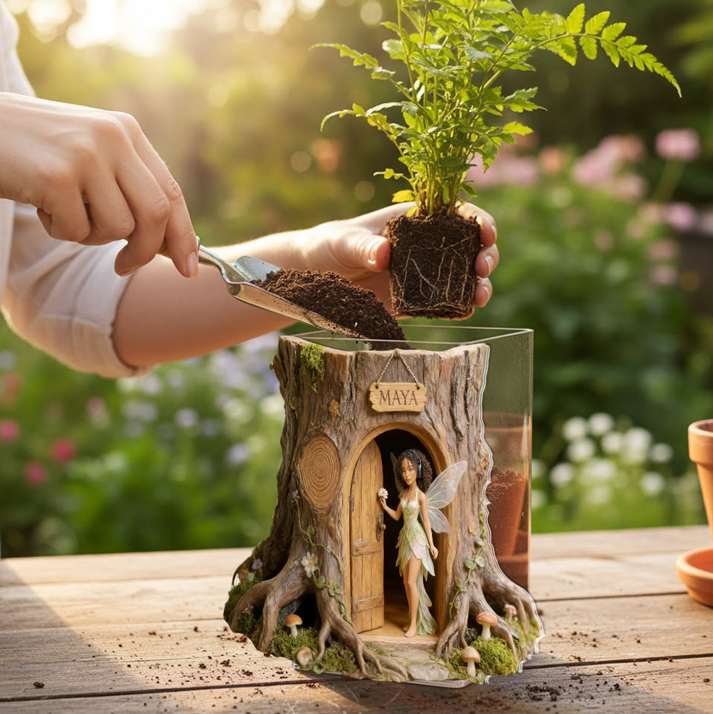 Custom Garden Fairy With Favorite Flower - Personalized Gardening Acrylic Pot