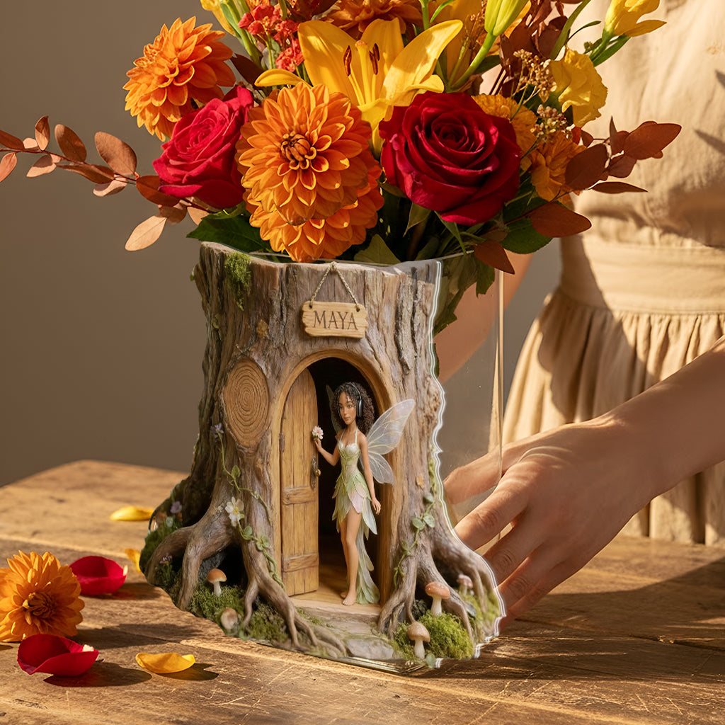 Custom Garden Fairy With Favorite Flower - Personalized Gardening Acrylic Pot