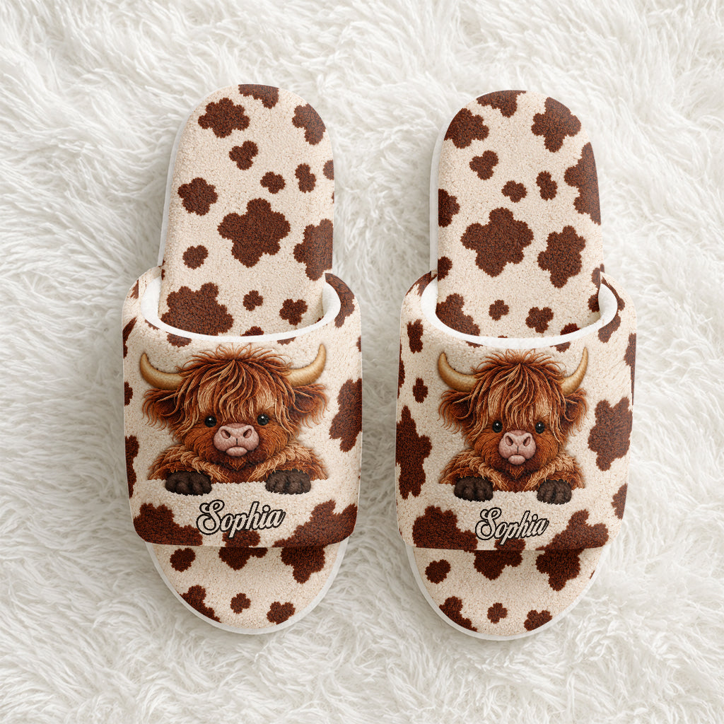 Love Highland Cow - Personalized Highland Cow Faux Fur Boot Slippers