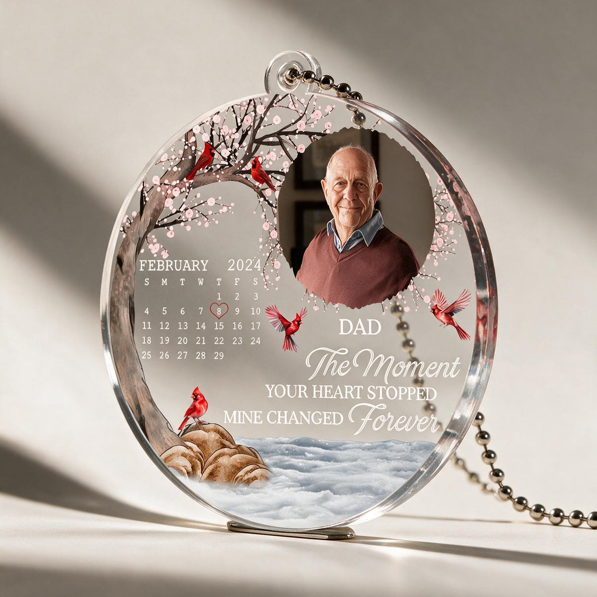 Personalized Dad Memorial Cardinal Car Ornament, Custom Photo Bereavement Gift