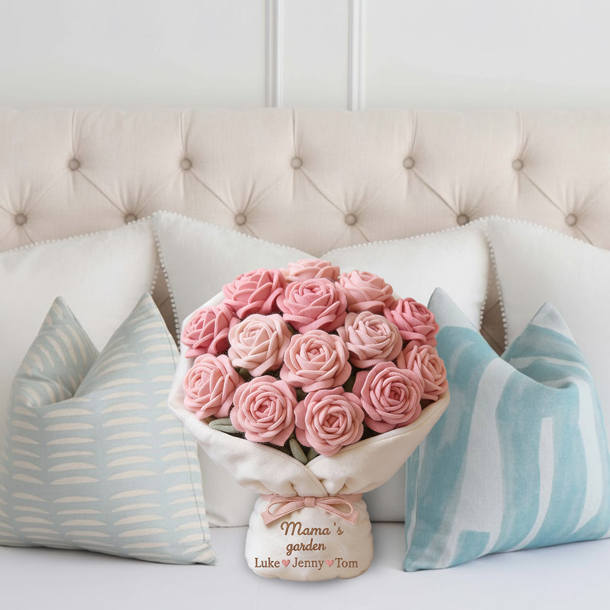 Grandma's Garden Lovely Flowers Red Rose Bouquet - Personalized Grandma Faux Fur Shaped Pillow