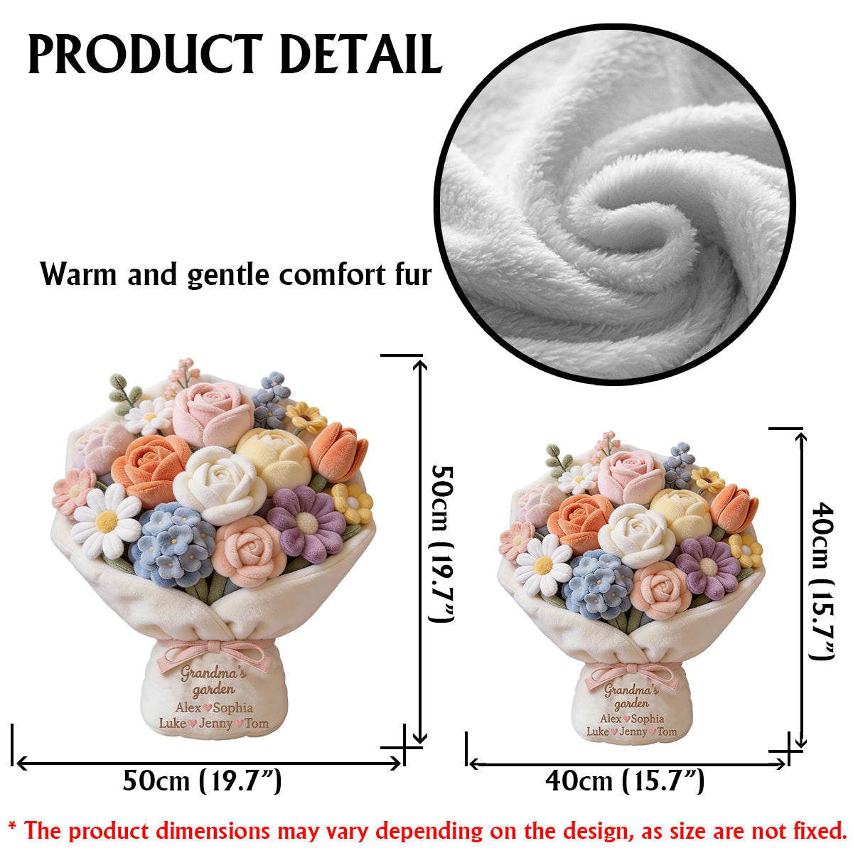 Grandma's Garden Lovely Flowers Red Rose Bouquet - Personalized Grandma Faux Fur Shaped Pillow