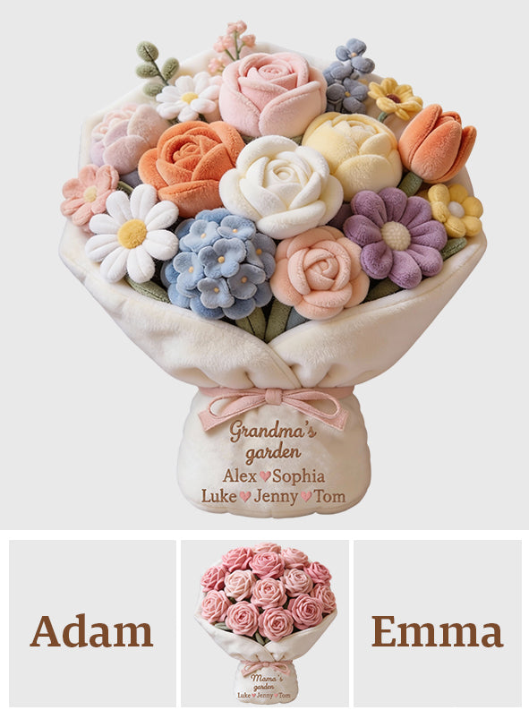 Grandma's Garden Lovely Flowers Red Rose Bouquet - Personalized Grandma Faux Fur Shaped Pillow