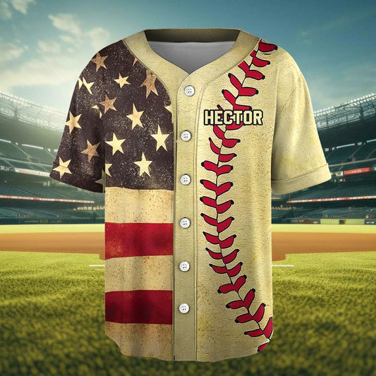 Retro Flag Baseball Print - Personalized Baseball Jersey