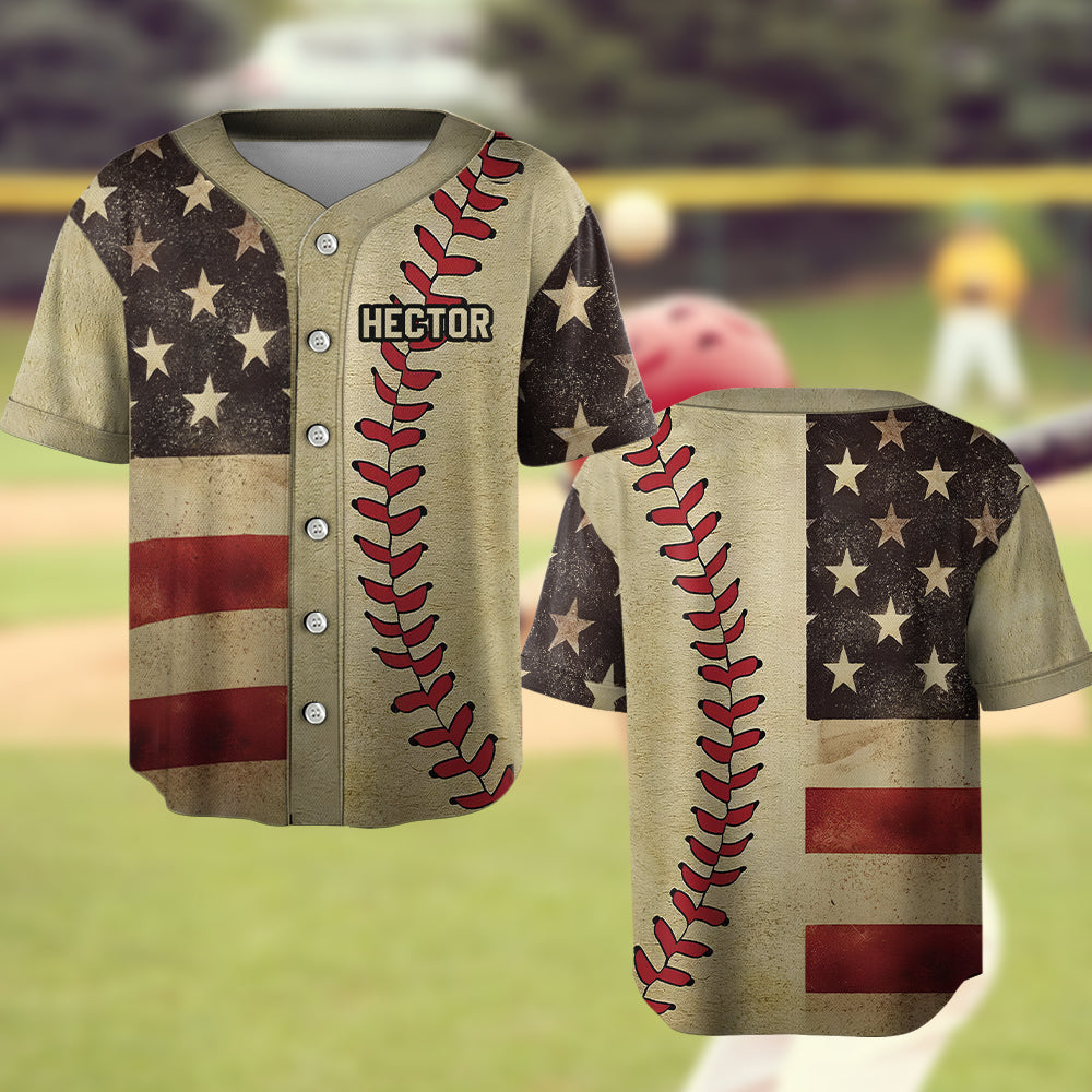 Retro Flag Baseball Print - Personalized Baseball Jersey