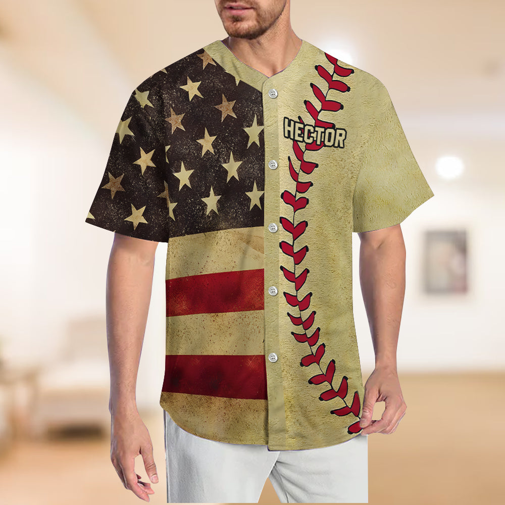 Retro Flag Baseball Print - Personalized Baseball Jersey