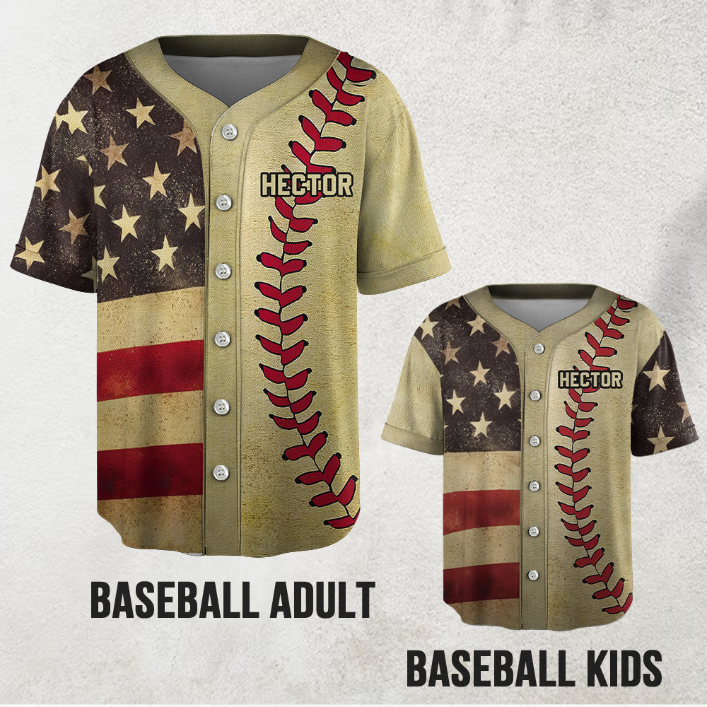 Retro Flag Baseball Print - Personalized Baseball Jersey