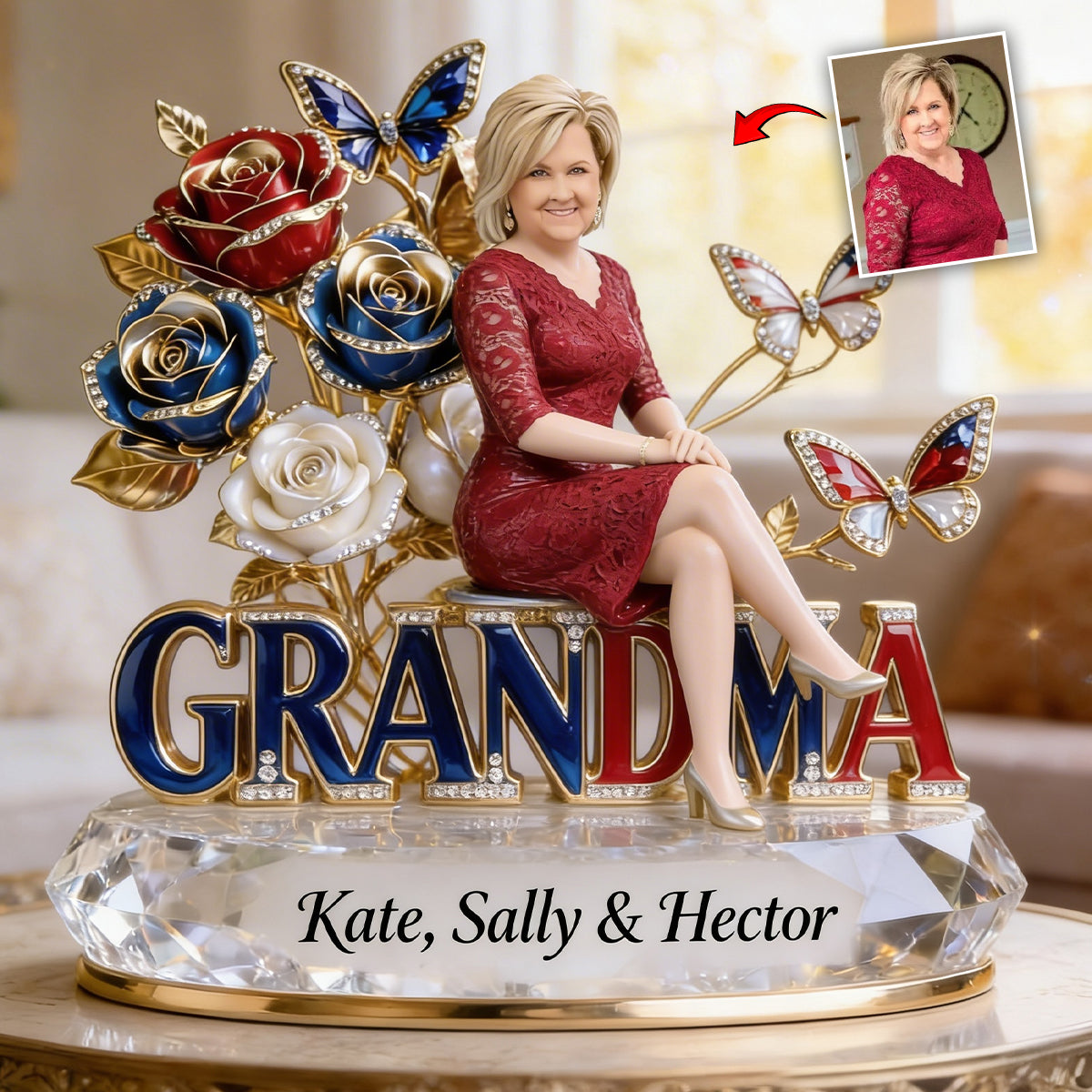 Custom Any Photo American Mom/Grandma - Personalized Mother Custom Shaped Acrylic Plaque