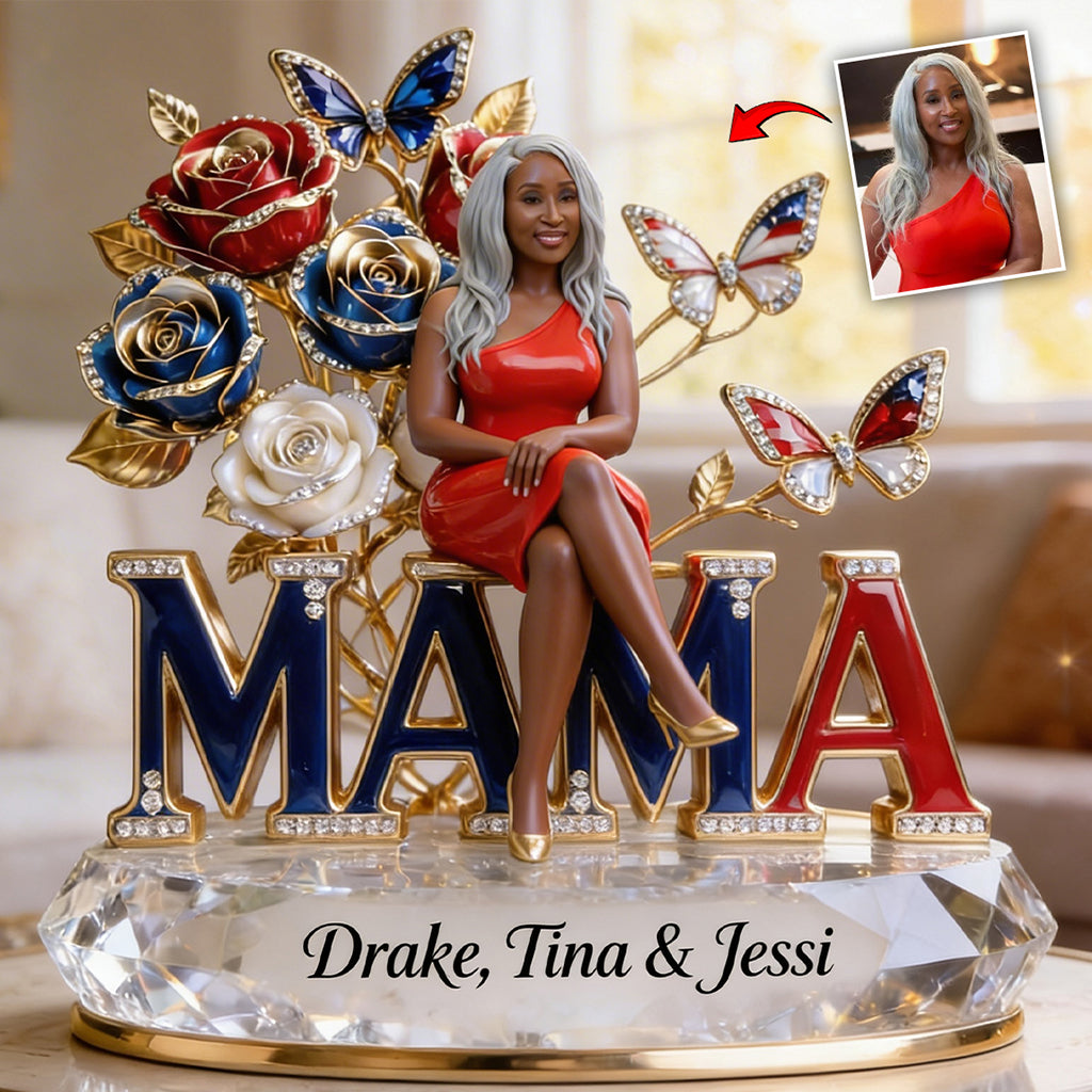 Custom Any Photo American Mom/Grandma - Personalized Mother Custom Shaped Acrylic Plaque