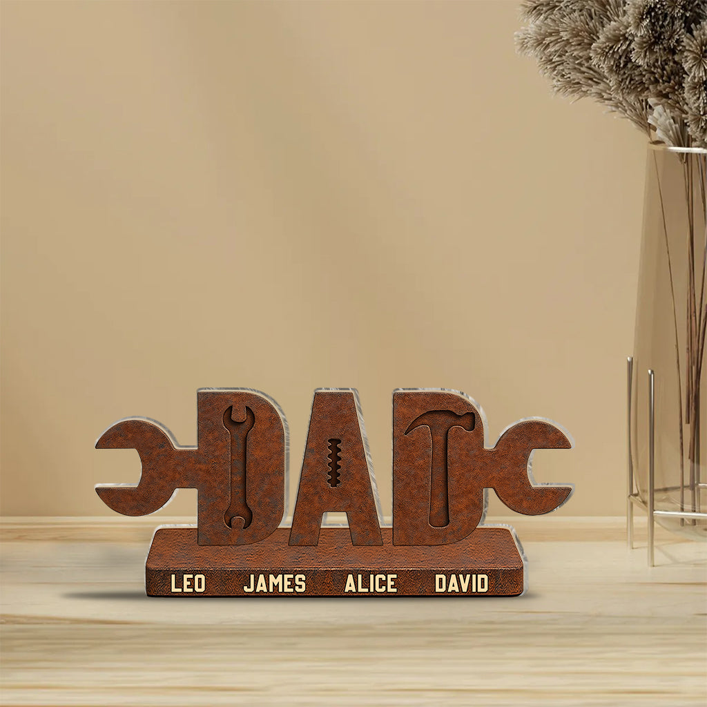 Dad And Hammer Kids - Personalized Father Custom Shaped Acrylic Plaque